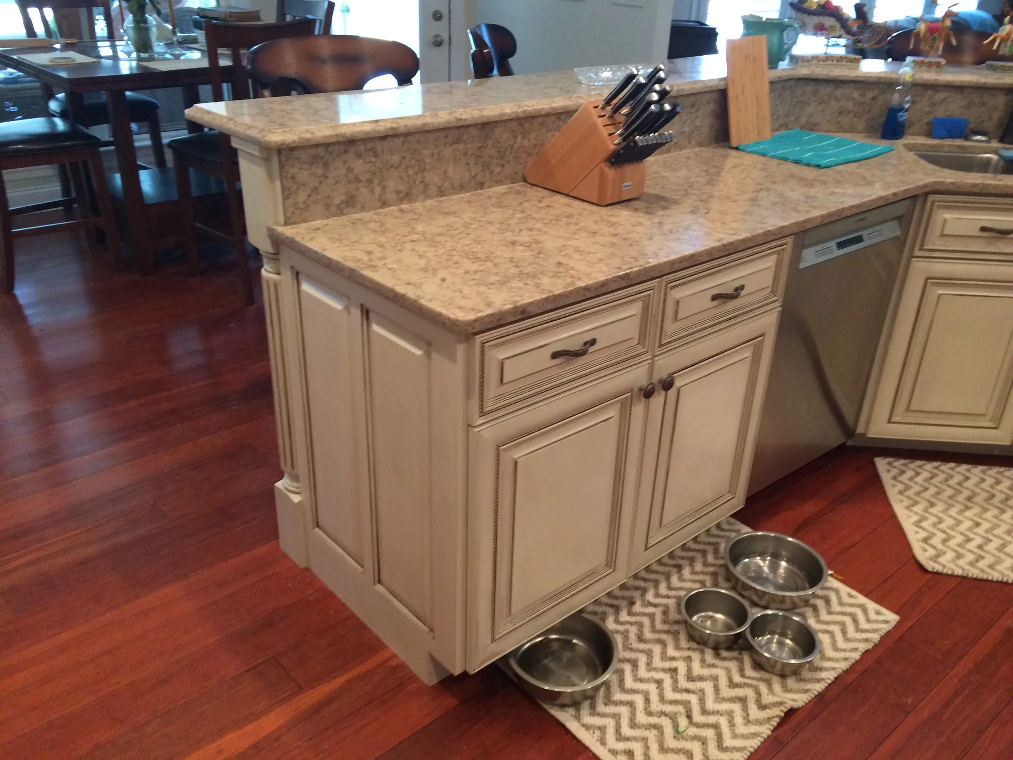 Close-up of custom cabinet hardware and finish quality.
